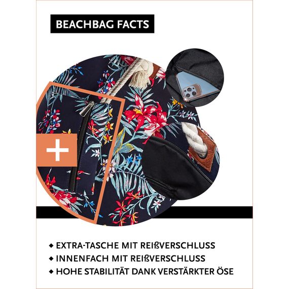DonDon große Strandtasche XXL mit Reißverschluss - Umhängetasche Damen - große Badetasche für Urlaub vielseitige Shopper Tasche Damen für Strand Urlaub Must Haves Beach bag - Hawaii Lifestyle