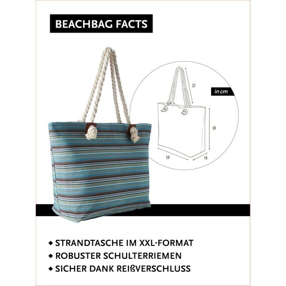 DonDon große Strandtasche XXL mit Reißverschluss - Umhängetasche Damen - große Badetasche für Urlaub vielseitige Shopper Tasche Damen für Strand Urlaub Must Haves Beach bag - Classic