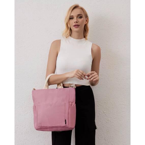 Prite Shopper Tasche Damen Groß Cordtaschen Tote Bag Cord Beuteltasche Stofftasche mit Verstellbarem Schultergurt für Arbeit Reisen Einkaufen Schule College
