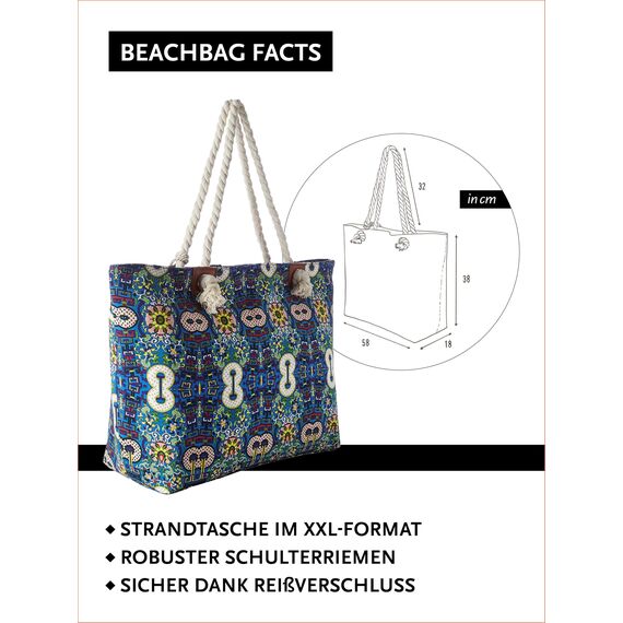 DonDon große Strandtasche XXL mit Reißverschluss - Umhängetasche Damen - große Badetasche für Urlaub vielseitige Shopper Tasche Damen für Strand Urlaub Must Haves Beach bag - Kunstwelten