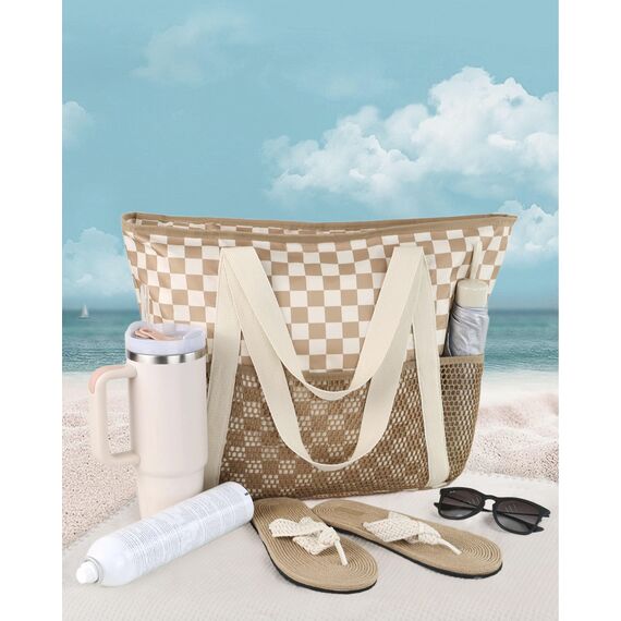 HOMESPON Strandtasche Damen mit Reißverschluss Große Wasserdicht Mesh Badetasche Familie Faltbar Beach Tote Bag Shopper