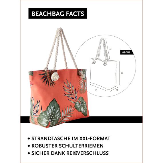 DonDon große Strandtasche XXL mit Reißverschluss - Umhängetasche Damen - große Badetasche für Urlaub vielseitige Shopper Tasche Damen für Strand Urlaub Must Haves Beach bag - Flashy Leaf