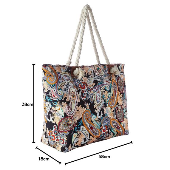 DonDon große Strandtasche XXL mit Reißverschluss - Umhängetasche Damen - große Badetasche für Urlaub vielseitige Shopper Tasche Damen für Strand Urlaub Must Haves Beach bag - Paisley