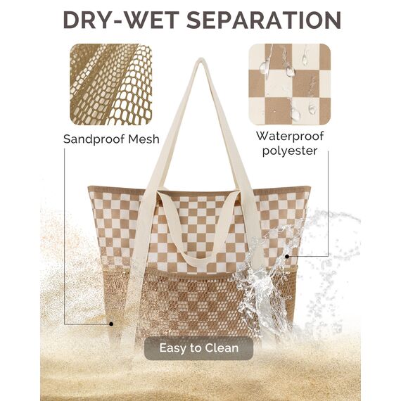 HOMESPON Strandtasche Damen mit Reißverschluss Große Wasserdicht Mesh Badetasche Familie Faltbar Beach Tote Bag Shopper