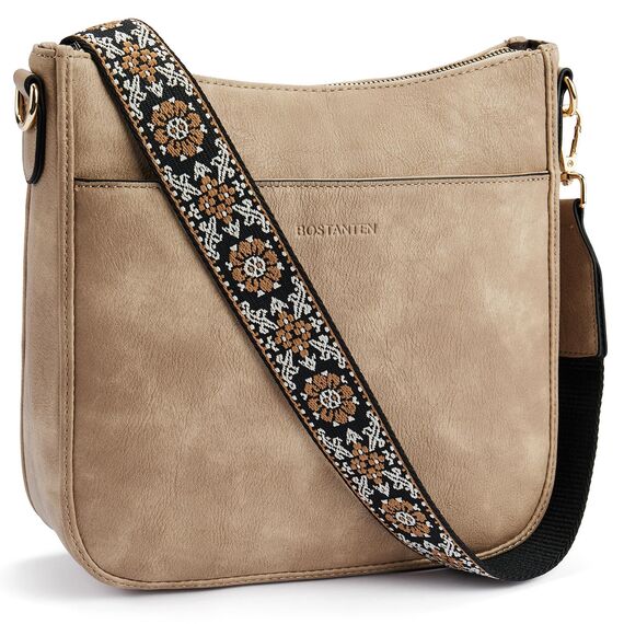 BOSTANTEN Handtasche Damen Mittelgroß Umhängetasche Crossbody Bags Leder Schultertasche für Frauen Shopper Tasche mit Verstellbarem Farbigem Riemen Zimt Hellbraun