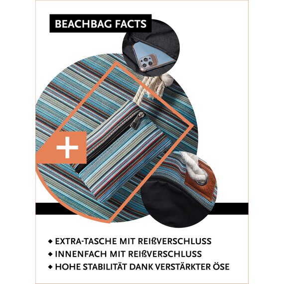 DonDon große Strandtasche XXL mit Reißverschluss - Umhängetasche Damen - große Badetasche für Urlaub vielseitige Shopper Tasche Damen für Strand Urlaub Must Haves Beach bag - Classic