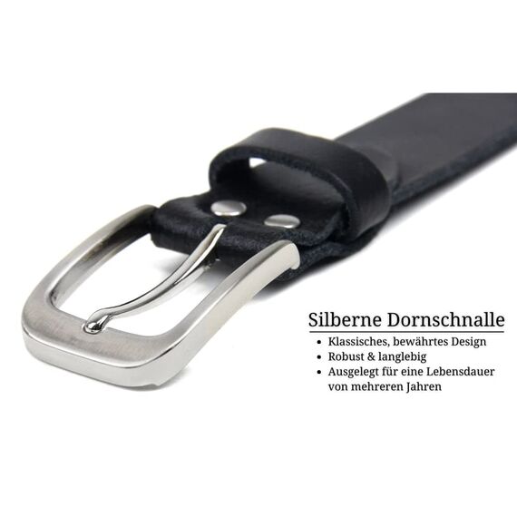 Frentree Ledergürtel MADE IN GERMANY, Gürtel für Damen und Herren, 3 cm breit, Schwarz, 100 cm