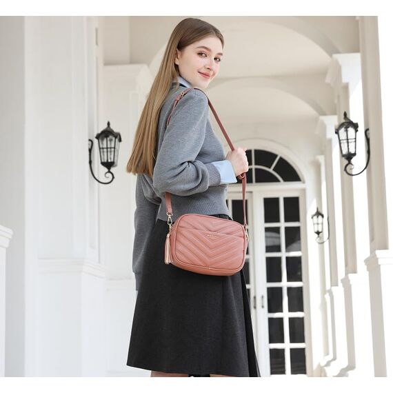 Miss Lulu Umhängetasche Damen Klein, Handytasche zum Umhängen aus PU Leder, Crossbody Bag mit Verstellbarem Gurt, Umhängetaschen Schultertaschen mit 4 Fächern