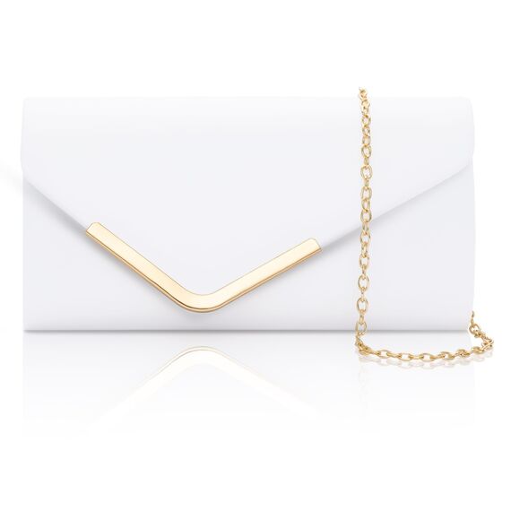Larcenciel Clutch Beige Weiße, Elegant Leder Handtasche mit Abnehmbarer Kette, Vintage Veganes Envelope Abendtasche, Mode Umschlag Umhängetasche, Crossbody Tasche für Hochzeit Party Bankett 22x11x5CM