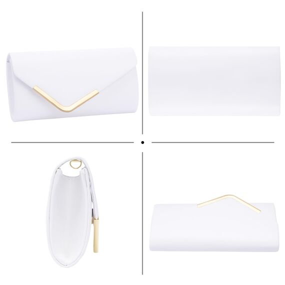 Larcenciel Clutch Beige Weiße, Elegant Leder Handtasche mit Abnehmbarer Kette, Vintage Veganes Envelope Abendtasche, Mode Umschlag Umhängetasche, Crossbody Tasche für Hochzeit Party Bankett 22x11x5CM