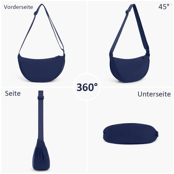 TIAASTAP Damen Halbmond Crossbody Umhängetasche, Unisex Hobo Crossbody Bag, Wasserdichte Leichtes Nylon Bauchtasche mit verstellbarer Schultergurt Für Alltag & Freizeit