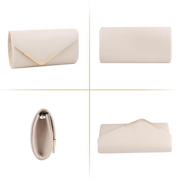 Larcenciel Clutch Apricot, Elegant Leder Handtasche Nude mit Abnehmbarer Kette, Vintage Veganes Envelope Abendtasche, Mode Umschlag Umhängetasche, Crossbody Tasche für Hochzeit, Bankett, 22x11x5CM