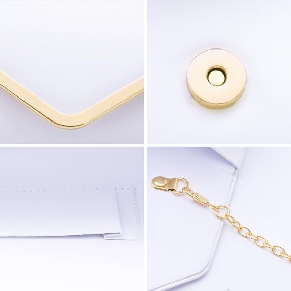 Larcenciel Clutch Beige Weiße, Elegant Leder Handtasche mit Abnehmbarer Kette, Vintage Veganes Envelope Abendtasche, Mode Umschlag Umhängetasche, Crossbody Tasche für Hochzeit Party Bankett 22x11x5CM