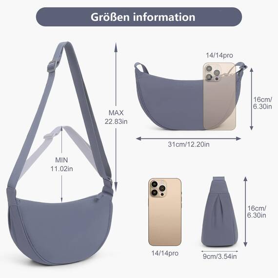 TIAASTAP Damen Halbmond Crossbody Umhängetasche, Unisex Hobo Crossbody Bag, Wasserdichte Leichtes Nylon Bauchtasche mit verstellbarer Schultergurt Für Alltag & Freizeit