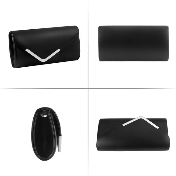 Larcenciel Clutch Schwarz, Elegant Leder Handtasche mit Abnehmbarer Kette, Vintage Veganes Envelope Abendtasche, Mode Umschlag Umhängetasche, Crossbody Tasche für Hochzeit Party Bankett, 22x11x5CM