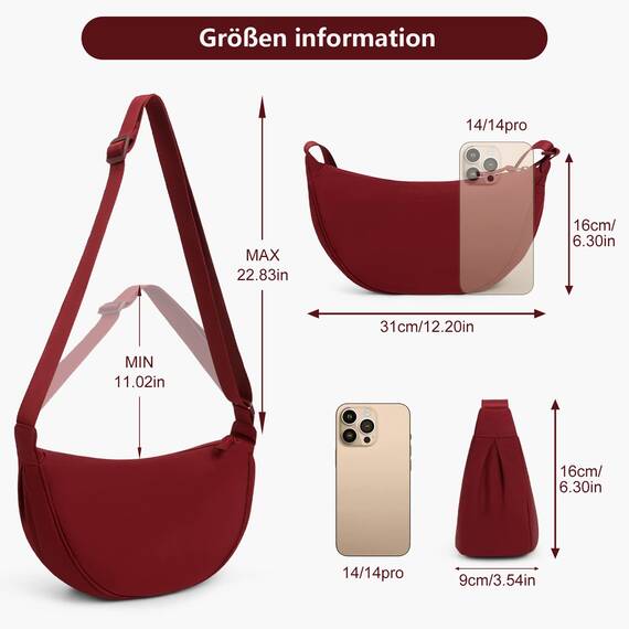 TIAASTAP Damen Halbmond Crossbody Umhängetasche, Unisex Hobo Crossbody Bag, Wasserdichte Leichtes Nylon Bauchtasche mit verstellbarer Schultergurt Für Alltag & Freizeit