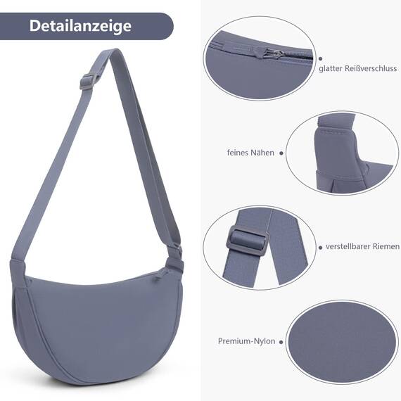 TIAASTAP Damen Halbmond Crossbody Umhängetasche, Unisex Hobo Crossbody Bag, Wasserdichte Leichtes Nylon Bauchtasche mit verstellbarer Schultergurt Für Alltag & Freizeit