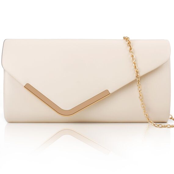 Larcenciel Clutch Apricot, Elegant Leder Handtasche Nude mit Abnehmbarer Kette, Vintage Veganes Envelope Abendtasche, Mode Umschlag Umhängetasche, Crossbody Tasche für Hochzeit, Bankett, 22x11x5CM