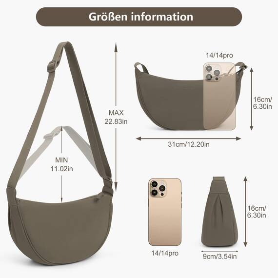 TIAASTAP Damen Halbmond Crossbody Umhängetasche, Unisex Hobo Crossbody Bag, Wasserdichte Leichtes Nylon Bauchtasche mit verstellbarer Schultergurt Für Alltag & Freizeit