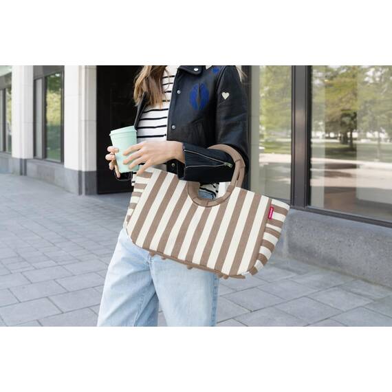 reisenthel loopshopper M summerstripes coffee – Stabile Tasche mit praktischen Fächern aus recycelten PET-Flaschen – Eleganz beim Einkaufen, viel Funktion inklusive!
