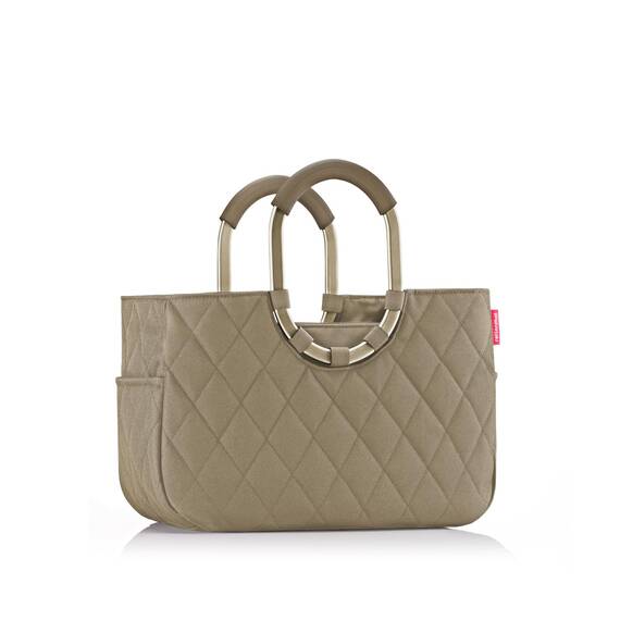 reisenthel loopshopper M Frame Rhombus Olive – Stabile Tasche mit praktischen Fächern aus recycelten PET-Flaschen – Eleganz beim Einkaufen, viel Funktion inklusive!