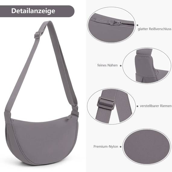 TIAASTAP Damen Halbmond Crossbody Umhängetasche, Unisex Hobo Crossbody Bag, Wasserdichte Leichtes Nylon Bauchtasche mit verstellbarer Schultergurt Für Alltag & Freizeit
