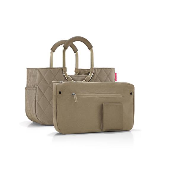 reisenthel loopshopper M Frame Rhombus Olive – Stabile Tasche mit praktischen Fächern aus recycelten PET-Flaschen – Eleganz beim Einkaufen, viel Funktion inklusive!