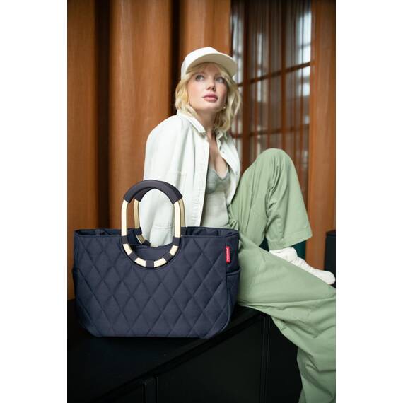 reisenthel loopshopper M frame rhombus midnight gold – Stabile Tasche mit praktischen Fächern aus recycelten PET-Flaschen – Eleganz beim Einkaufen, viel Funktion inklusive!