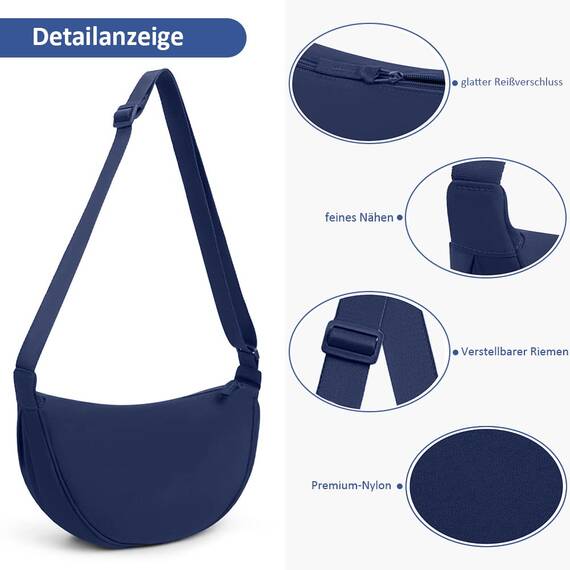 TIAASTAP Damen Halbmond Crossbody Umhängetasche, Unisex Hobo Crossbody Bag, Wasserdichte Leichtes Nylon Bauchtasche mit verstellbarer Schultergurt Für Alltag & Freizeit