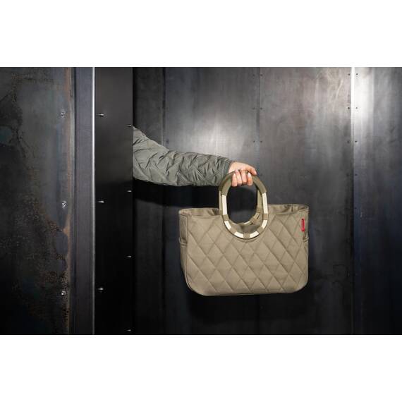 reisenthel loopshopper M Frame Rhombus Olive – Stabile Tasche mit praktischen Fächern aus recycelten PET-Flaschen – Eleganz beim Einkaufen, viel Funktion inklusive!