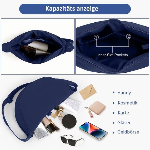 TIAASTAP Damen Halbmond Crossbody Umhängetasche, Unisex Hobo Crossbody Bag, Wasserdichte Leichtes Nylon Bauchtasche mit verstellbarer Schultergurt Für Alltag & Freizeit