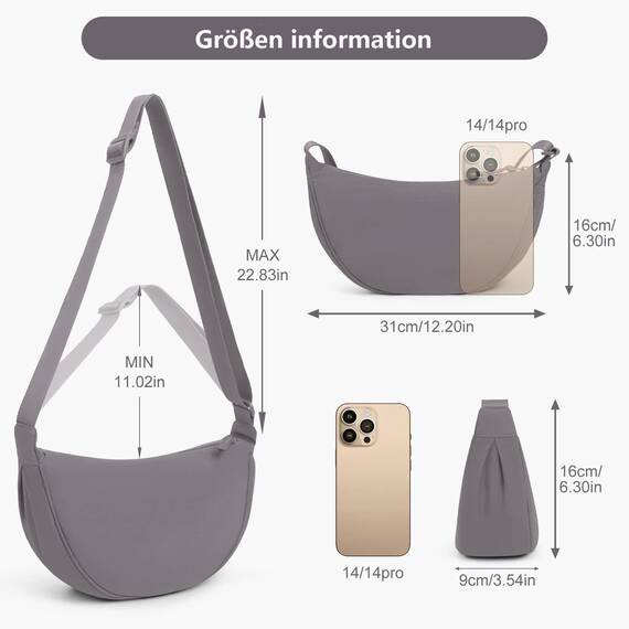 TIAASTAP Damen Halbmond Crossbody Umhängetasche, Unisex Hobo Crossbody Bag, Wasserdichte Leichtes Nylon Bauchtasche mit verstellbarer Schultergurt Für Alltag & Freizeit
