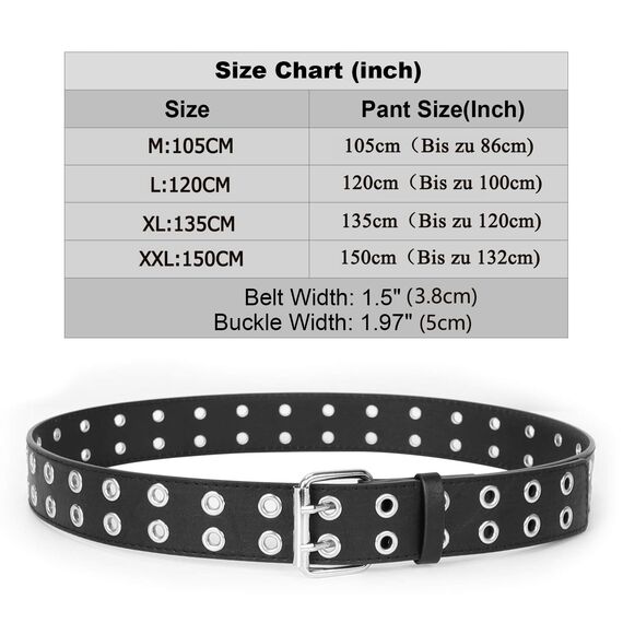 JasGood Punk Gürtel Nietengürtel Damen und Herren Doppelloch Gürtel mit Punk Style CosplayGürtel Hip Hop RockGürtel für Oder Gothic-Outfits