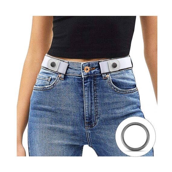 JasGood Schnallenfreier Damen Stretch Elastischer Gürtel für Damen Herren, Plus Size Keine Schnalle Unsichtbarer Gürtel für Jeans Hosen, Weiß, 44cm(Für Hosengröße 60cm-85cm)