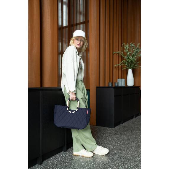 reisenthel loopshopper M frame rhombus midnight gold – Stabile Tasche mit praktischen Fächern aus recycelten PET-Flaschen – Eleganz beim Einkaufen, viel Funktion inklusive!