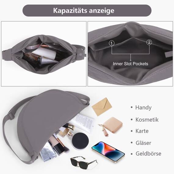 TIAASTAP Damen Halbmond Crossbody Umhängetasche, Unisex Hobo Crossbody Bag, Wasserdichte Leichtes Nylon Bauchtasche mit verstellbarer Schultergurt Für Alltag & Freizeit