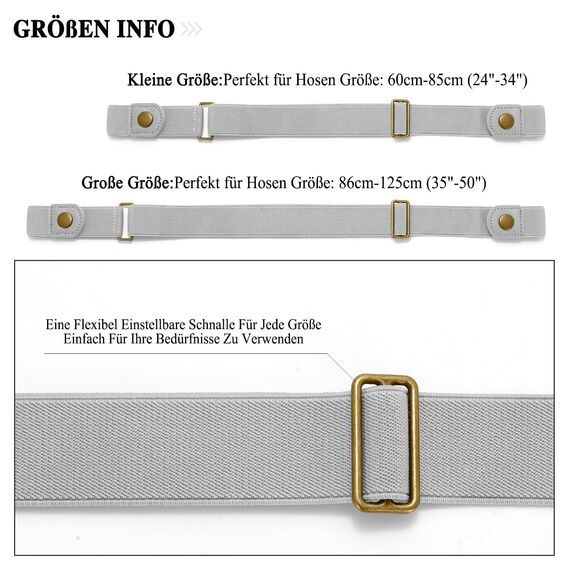 JasGood Schnallenfreier Damen Stretch Elastischer Gürtel für Damen Herren, Plus Size Keine Schnalle Unsichtbarer Gürtel für Jeans Hosen, Grau, 64cm(Für Hosengröße 86cm-125cm)