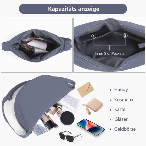 TIAASTAP Damen Halbmond Crossbody Umhängetasche, Unisex Hobo Crossbody Bag, Wasserdichte Leichtes Nylon Bauchtasche mit verstellbarer Schultergurt Für Alltag & Freizeit