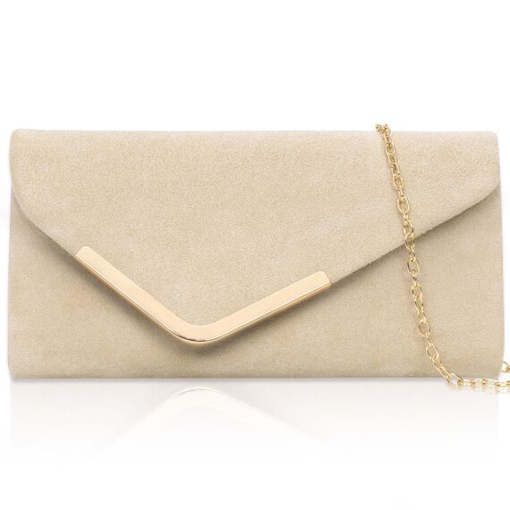 Larcenciel Clutch Apricot, Elegant Wildleder Handtasche mit Abnehmbarer Kette, Klassisch Samt Envelope Abendtasche, Mode Suede Velvet Umschlag Crossbody Umhängetasche für Hochzeit, Party, 22x11x5CM