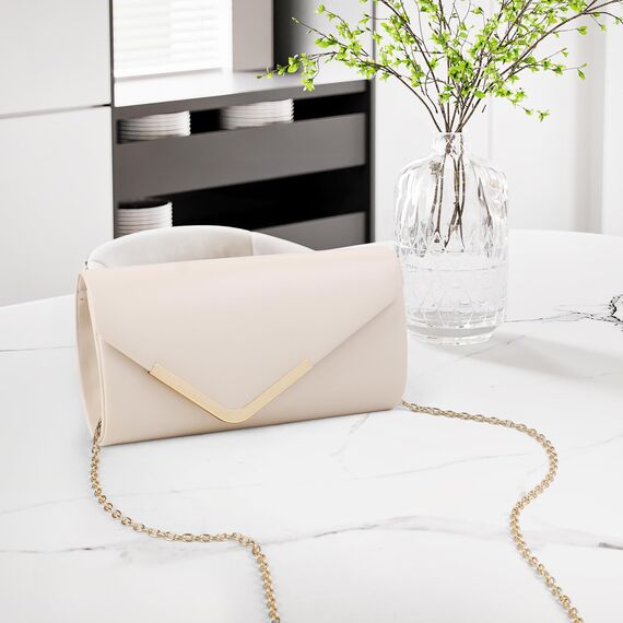 Larcenciel Clutch Apricot, Elegant Leder Handtasche Nude mit Abnehmbarer Kette, Vintage Veganes Envelope Abendtasche, Mode Umschlag Umhängetasche, Crossbody Tasche für Hochzeit, Bankett, 22x11x5CM
