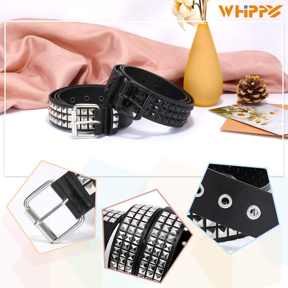 WHIPPY Nietengürtel Leder Metall Punk Rock Nietengürtel für Damen/Herren Punk-Ledergürtel Gotischer Gürtel Zubehör für Jeanshosen，S