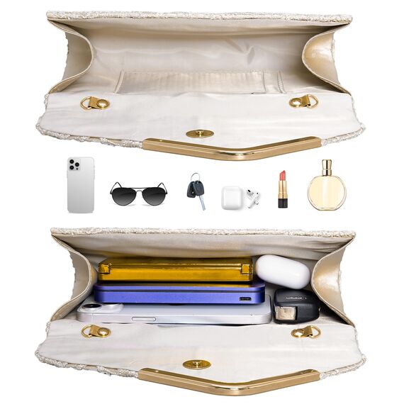 Larcenciel Clutch Apricot, Elegant Spitze Satin Handtasche mit Abnehmbarer Kette, Vintage Nude Envelope Abendtasche mit Blumenmuster, Mode Umschlag Crossbody Tasche für Hochzeit Prom Party, 22x11x5CM