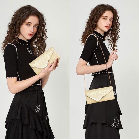Larcenciel Damen Clutch, Glänzende Pailletten Abendtaschen mit Abnehmbarer Kette, Envelope Handtasche für Damen, Elegante Cross Body Umhängetasche für Hochzeit, Party, Bankett, Feiertage (Gold)
