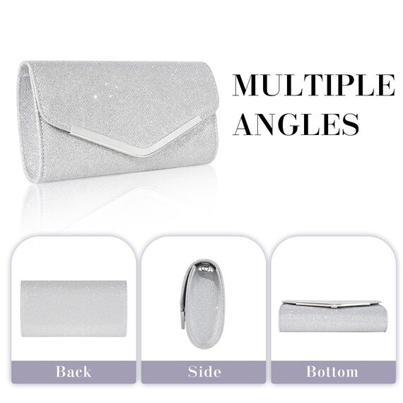Larcenciel Clutch Silber, Glitzer Tasche Handtasche mit Abnehmbarer Kette, Elegant Abendhandtasche für Damen, Pailletten Taschen Crossbody Envelope Umhängetasche für Hochzeit Party Bankett Feiertage