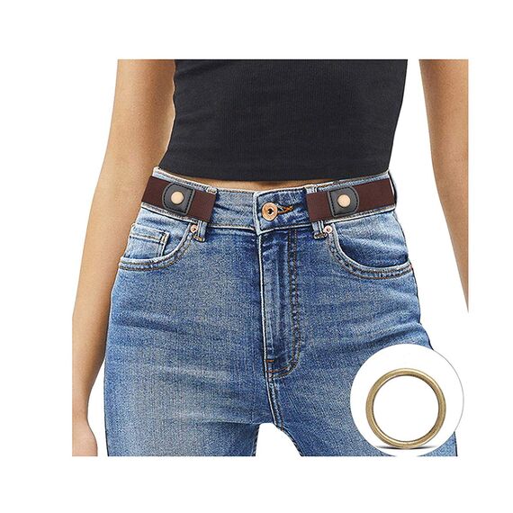 JasGood Schnallenfreier Damen Stretch Elastischer Gürtel für Damen Herren, Plus Size Keine Schnalle Unsichtbarer Gürtel für Jeans Hosen, Kaffee, 44cm(Für Hosengröße 60cm-85cm)