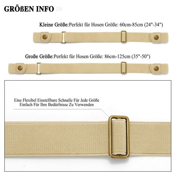 JasGood Schnallenfreier Damen Stretch Elastischer Gürtel für Damen Herren, Plus Size Keine Schnalle Unsichtbarer Gürtel für Jeans Hosen, Beige, 64cm(Für Hosengröße 86cm-125cm)