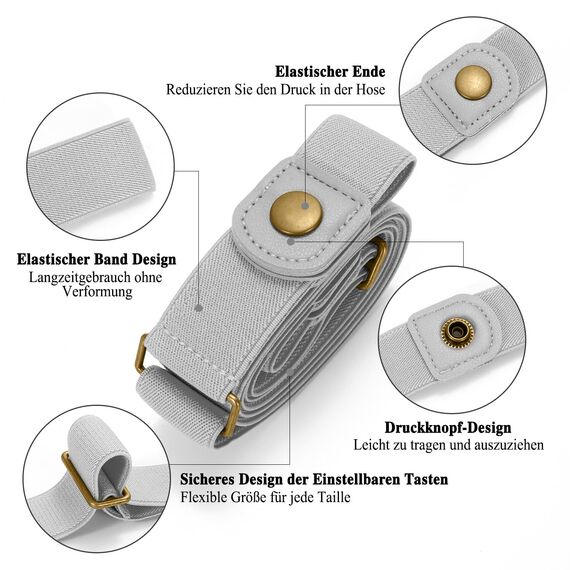 JasGood Schnallenfreier Damen Stretch Elastischer Gürtel für Damen Herren, Plus Size Keine Schnalle Unsichtbarer Gürtel für Jeans Hosen, Grau, 44cm(Für Hosengröße 60cm-85cm)