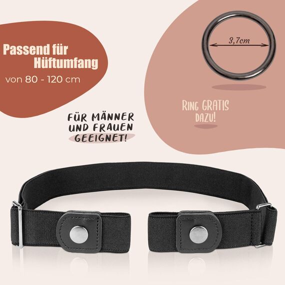 Lavenda® Elastischer Gürtel ohne Schnalle Damen – Schnallenfreier Gürtel Damen oder Herren – Unsichtbarer justierbarer Stretchgürtel