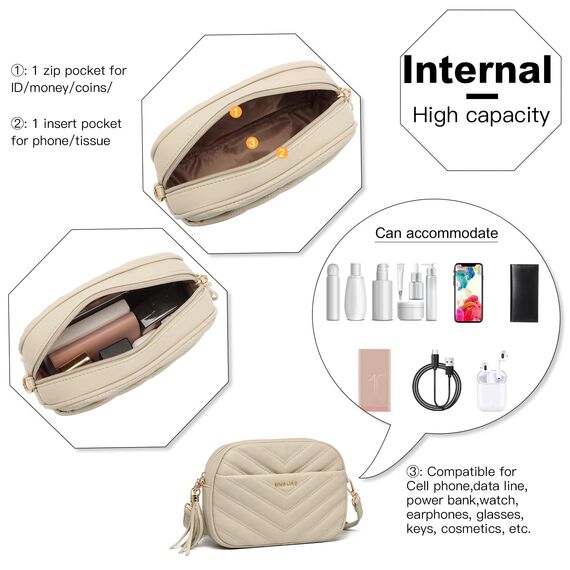 Miss Lulu Umhängetasche Damen Klein, Handytasche zum Umhängen aus PU Leder, Crossbody Bag mit Verstellbarem Gurt, Umhängetaschen Schultertaschen mit 4 Fächern