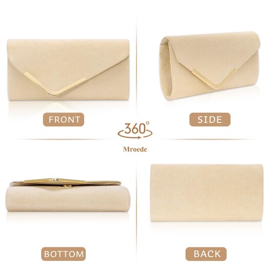 Larcenciel Clutch Apricot, Elegant Wildleder Handtasche mit Abnehmbarer Kette, Klassisch Samt Envelope Abendtasche, Mode Suede Velvet Umschlag Crossbody Umhängetasche für Hochzeit, Party, 22x11x5CM